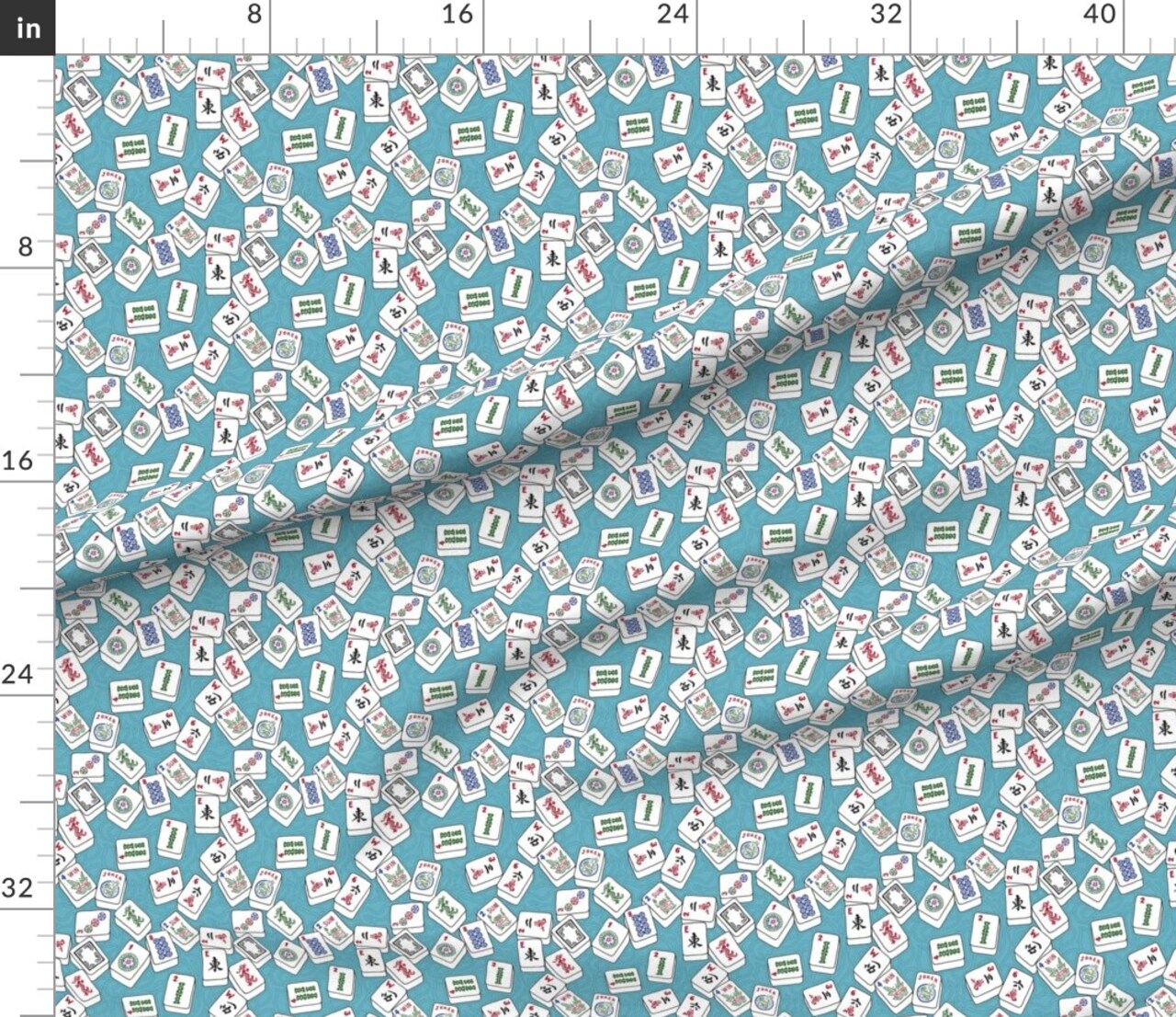 Various Fabrics by the Yard or Fat Quarter Mahjong Tiles Game Aqua Background Chinese Gambling Custom Printed Fabric by Spoonflower